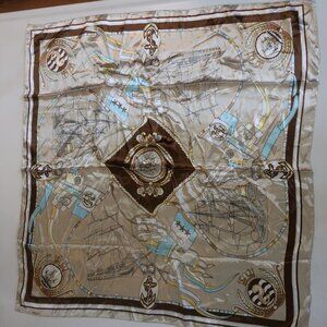 NWT Womens Tina Demel Beige, Blue Ships Design Square Scarf